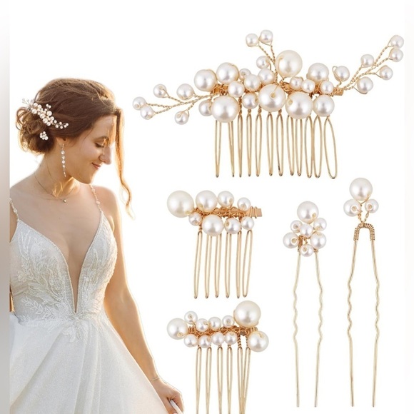 5 Pieces Pearl Hair Comb Gold Bridal Hair ✨✨✨? main image 5